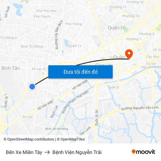 Bến Xe Miền Tây to Bệnh Viện Nguyễn Trãi map
