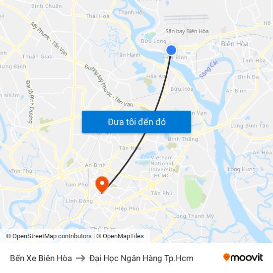 Bến Xe Biên Hòa to Đại Học Ngân Hàng Tp.Hcm map