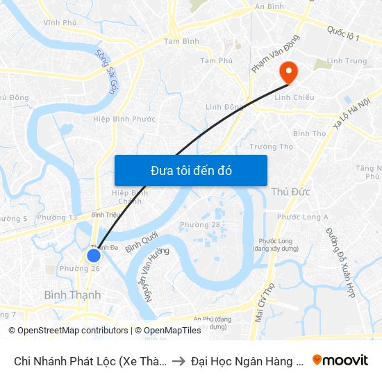 Chi Nhánh Phát Lộc (Xe Thành Công) to Đại Học Ngân Hàng Tp.Hcm map