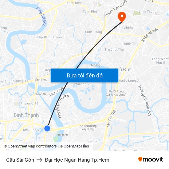 Cầu Sài Gòn to Đại Học Ngân Hàng Tp.Hcm map