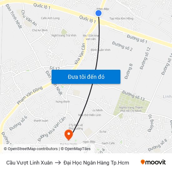 Cầu Vượt Linh Xuân to Đại Học Ngân Hàng Tp.Hcm map