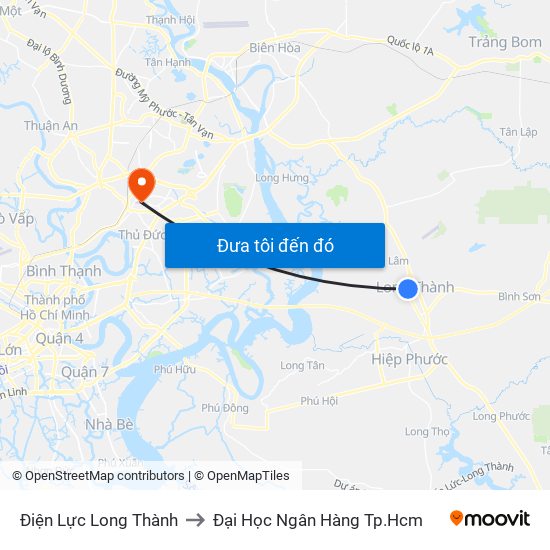 Điện Lực Long Thành to Đại Học Ngân Hàng Tp.Hcm map