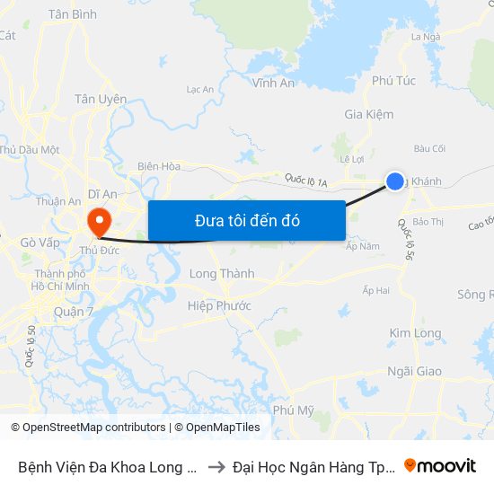 Bệnh Viện Đa Khoa Long Khánh to Đại Học Ngân Hàng Tp.Hcm map