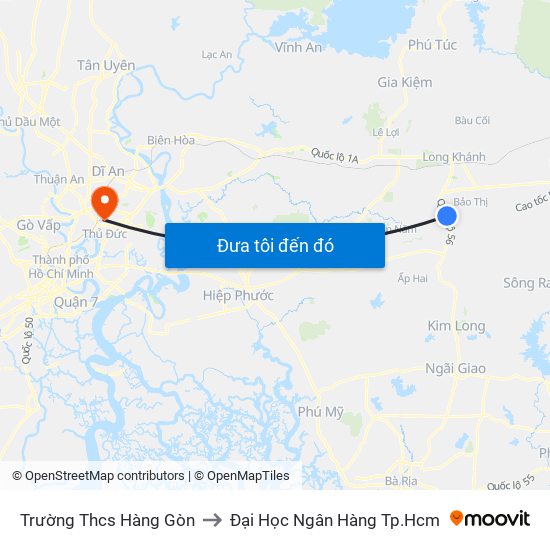 Trường Thcs Hàng Gòn to Đại Học Ngân Hàng Tp.Hcm map