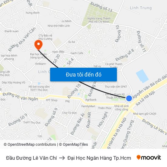 Đầu Đường Lê Văn Chí to Đại Học Ngân Hàng Tp.Hcm map