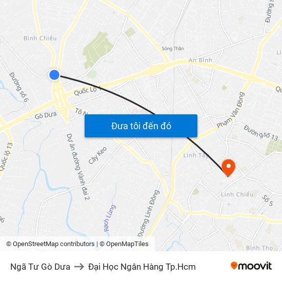 Ngã Tư Gò Dưa to Đại Học Ngân Hàng Tp.Hcm map