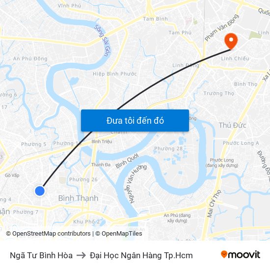 Ngã Tư Bình Hòa to Đại Học Ngân Hàng Tp.Hcm map