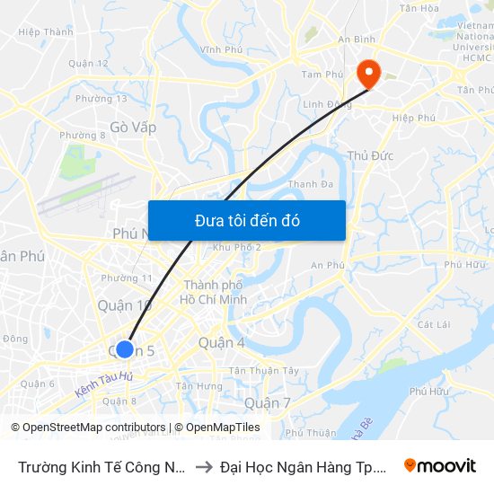 Trường Kinh Tế Công Nghệ to Đại Học Ngân Hàng Tp.Hcm map