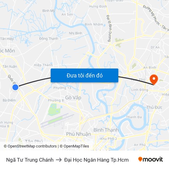 Ngã Tư Trung Chánh to Đại Học Ngân Hàng Tp.Hcm map