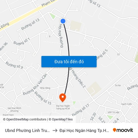 Ubnd Phường Linh Trung to Đại Học Ngân Hàng Tp.Hcm map