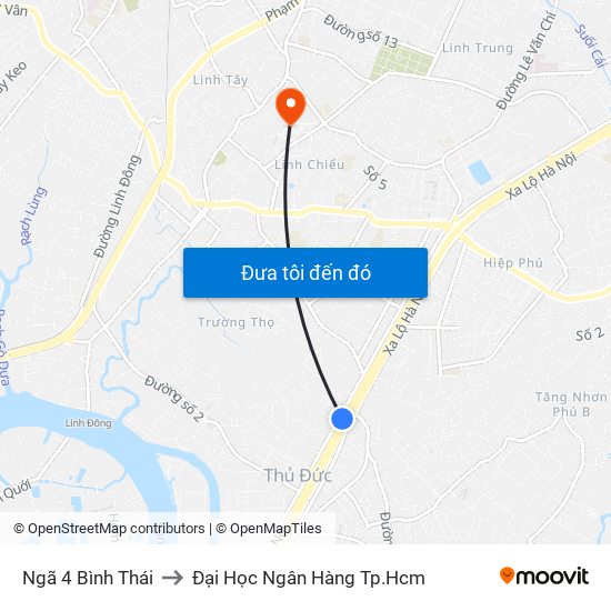 Ngã 4 Bình Thái to Đại Học Ngân Hàng Tp.Hcm map