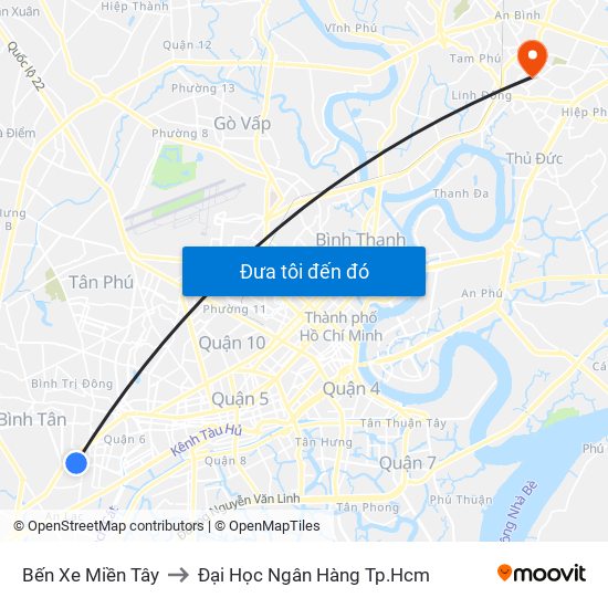 Bến Xe Miền Tây to Đại Học Ngân Hàng Tp.Hcm map