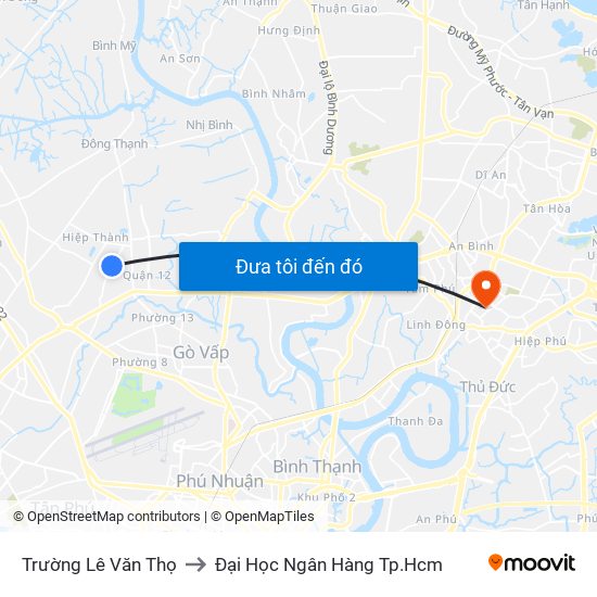 Trường Lê Văn Thọ to Đại Học Ngân Hàng Tp.Hcm map