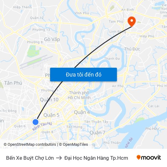 Bến Xe Buýt Chợ Lớn to Đại Học Ngân Hàng Tp.Hcm map