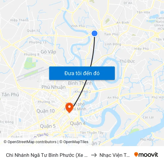 Chi Nhánh Ngã Tư Bình Phước (Xe Thành Công) to Nhạc Viện Tp.Hcm map