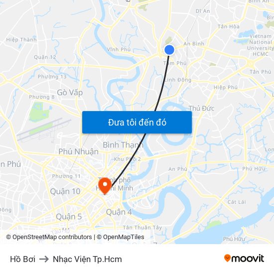 Hồ Bơi to Nhạc Viện Tp.Hcm map