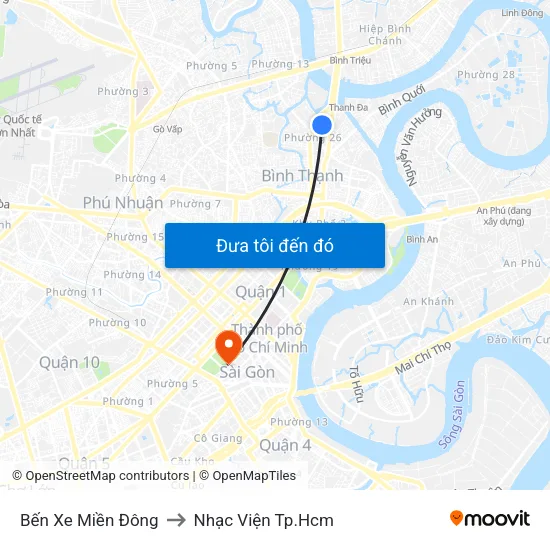 Bến Xe Miền Đông to Nhạc Viện Tp.Hcm map