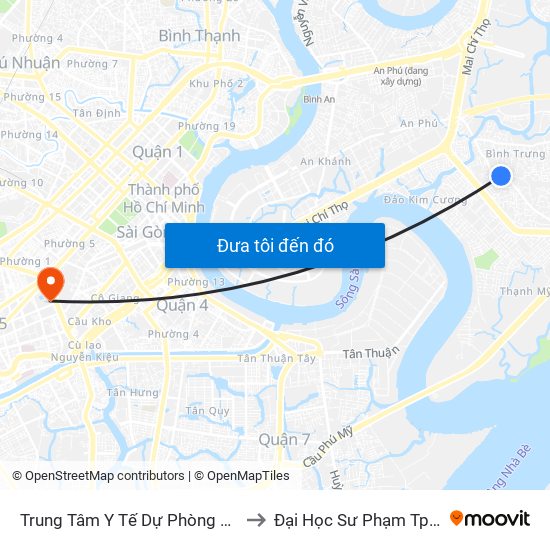 Trung Tâm Y Tế Dự Phòng Quận 2 to Đại Học Sư Phạm Tp.Hcm map