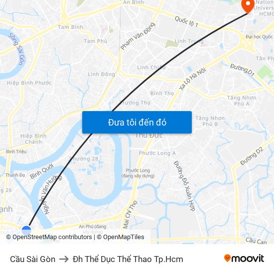 Cầu Sài Gòn to Đh Thể Dục Thể Thao Tp.Hcm map