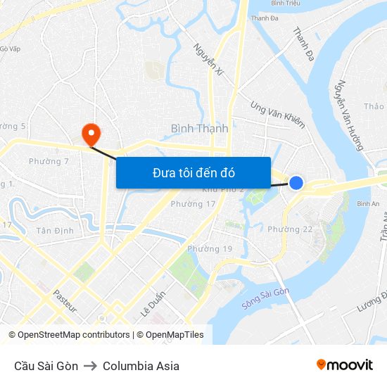 Cầu Sài Gòn to Columbia Asia map