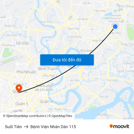 Suối Tiên to Bệnh Viện Nhân Dân 115 map