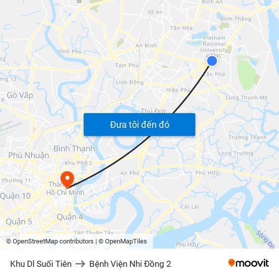 Khu Dl Suối Tiên to Bệnh Viện Nhi Đồng 2 map