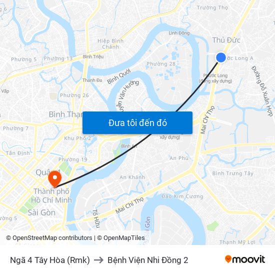 Ngã 4 Tây Hòa (Rmk) to Bệnh Viện Nhi Đồng 2 map