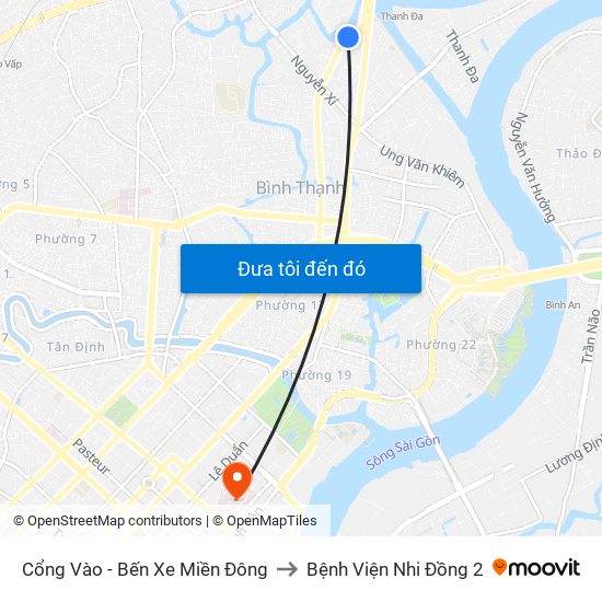 Cổng Vào - Bến Xe Miền Đông to Bệnh Viện Nhi Đồng 2 map