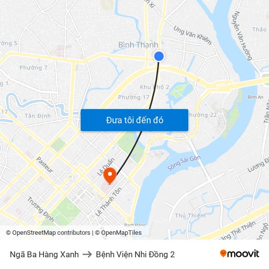 Ngã Ba Hàng Xanh to Bệnh Viện Nhi Đồng 2 map