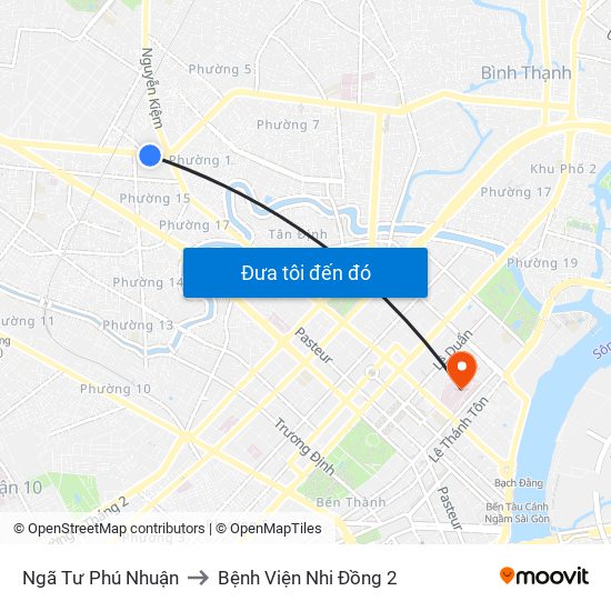 Ngã Tư Phú Nhuận to Bệnh Viện Nhi Đồng 2 map