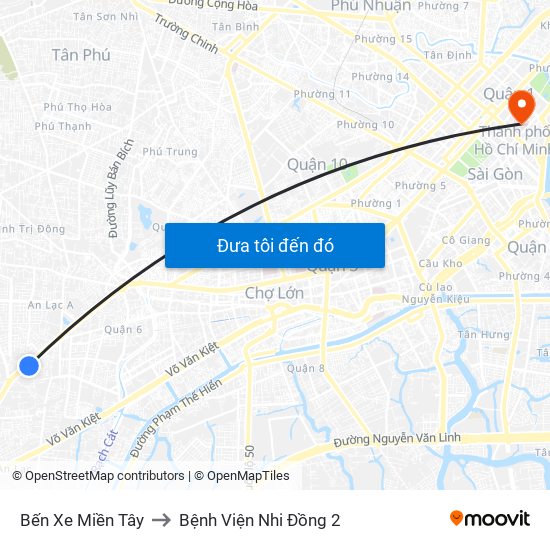 Bến Xe Miền Tây to Bệnh Viện Nhi Đồng 2 map