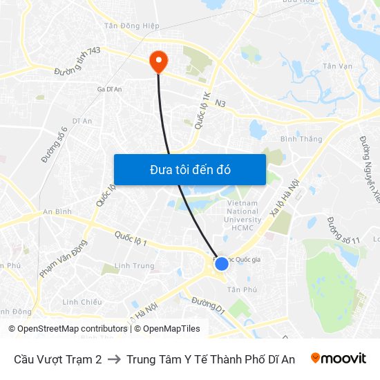 Cầu Vượt Trạm 2 to Trung Tâm Y Tế Thành Phố Dĩ An map