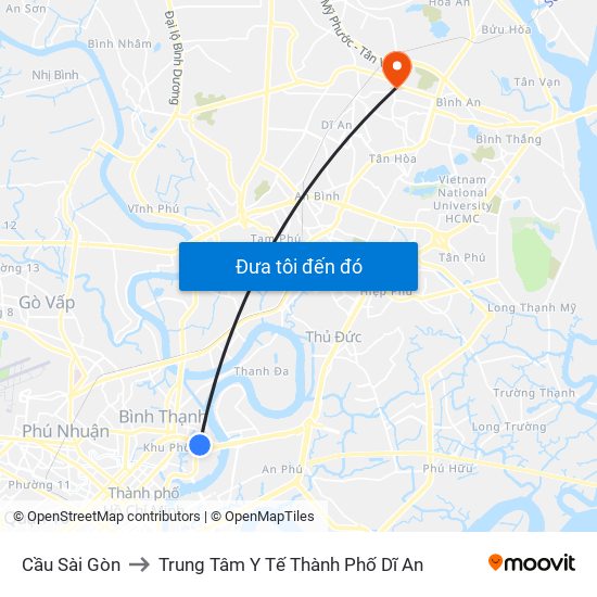 Cầu Sài Gòn to Trung Tâm Y Tế Thành Phố Dĩ An map