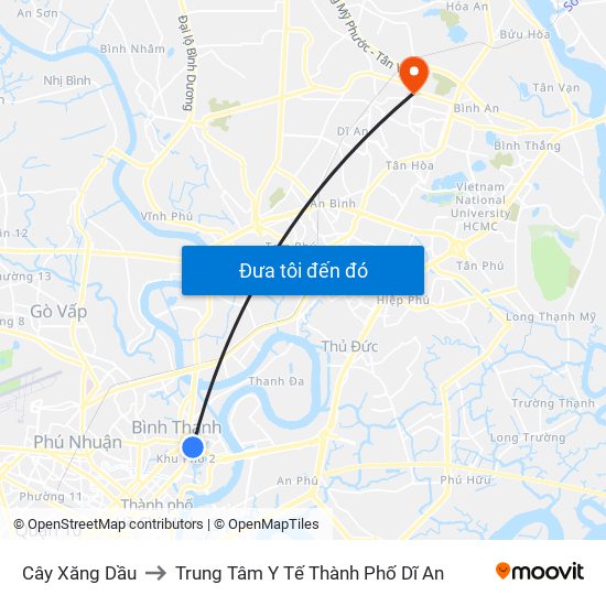 Cây Xăng Dầu to Trung Tâm Y Tế Thành Phố Dĩ An map