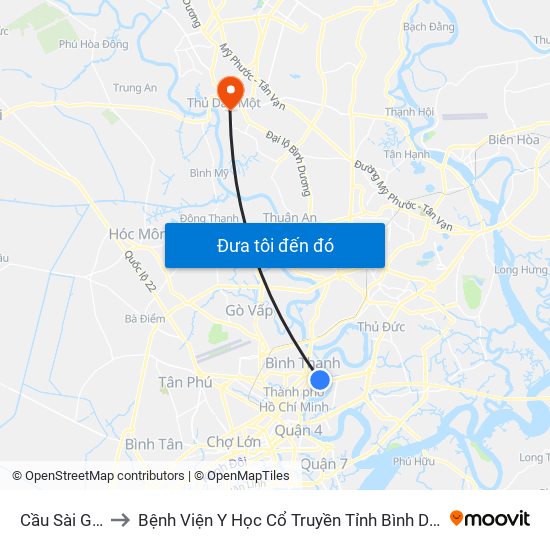 Cầu Sài Gòn to Bệnh Viện Y Học Cổ Truyền Tỉnh Bình Dương map