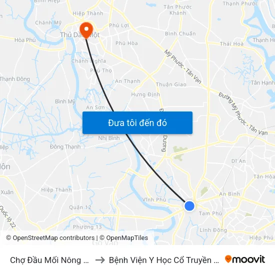 Chợ Đầu Mối Nông Sản Thủ Đức to Bệnh Viện Y Học Cổ Truyền Tỉnh Bình Dương map