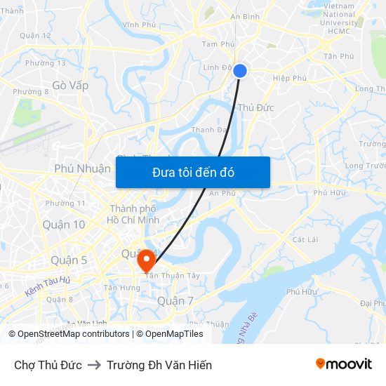 Chợ Thủ Đức to Trường Đh Văn Hiến map