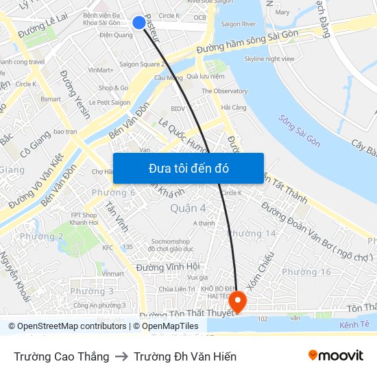 Trường Cao Thắng to Trường Đh Văn Hiến map