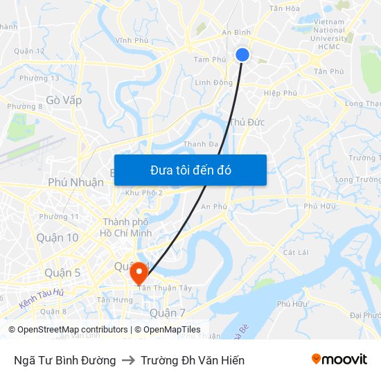 Ngã Tư Bình Đường to Trường Đh Văn Hiến map