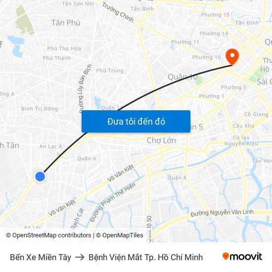 Bến Xe Miền Tây to Bệnh Viện Mắt Tp. Hồ Chí Minh map