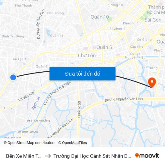 Bến Xe Miền Tây to Trường Đại Học Cảnh Sát Nhân Dân map