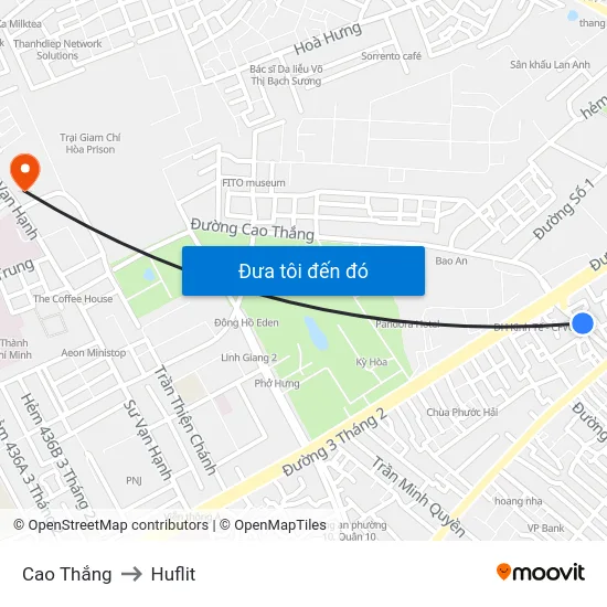 Cao Thắng to Huflit map
