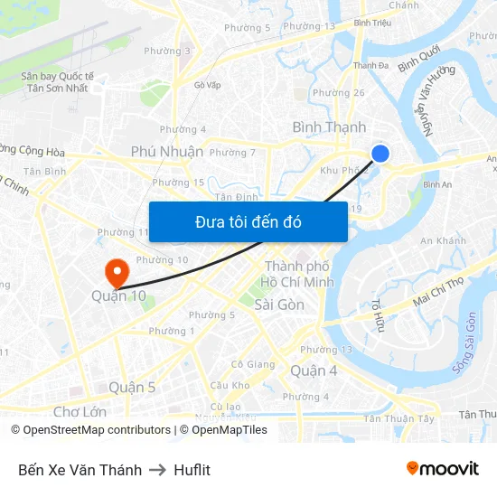 Bến Xe Văn Thánh to Huflit map