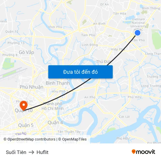 Suối Tiên to Huflit map