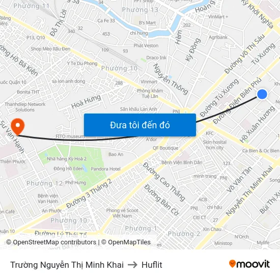 Trường Nguyễn Thị Minh Khai to Huflit map