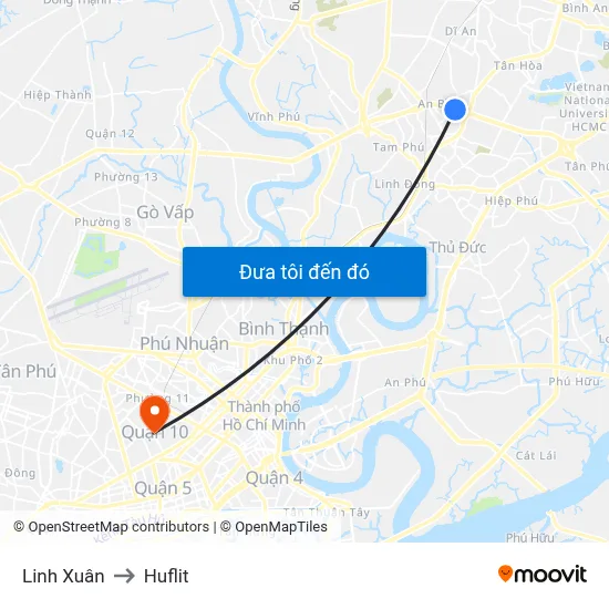Linh Xuân to Huflit map