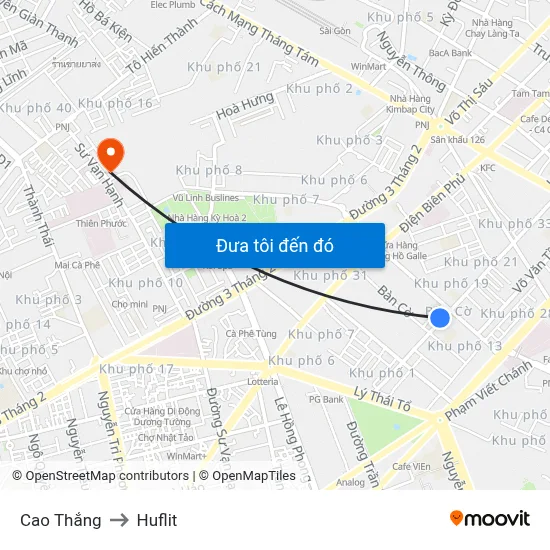 Cao Thắng to Huflit map