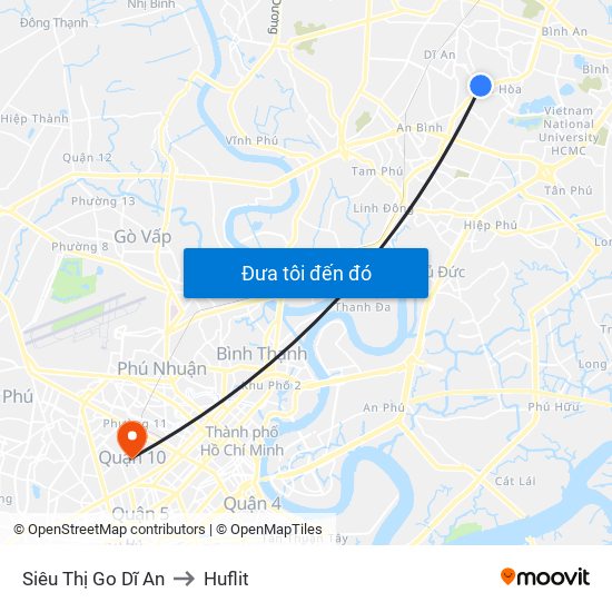 Siêu Thị Go Dĩ An to Huflit map