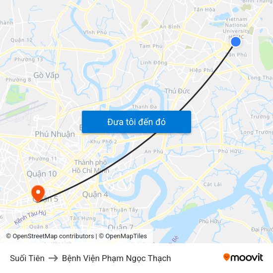 Suối Tiên to Bệnh Viện Phạm Ngọc Thạch map