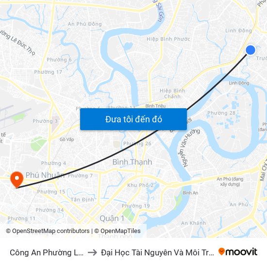 Công An Phường Linh Đông to Đại Học Tài Nguyên Và Môi Trường Tphcm map